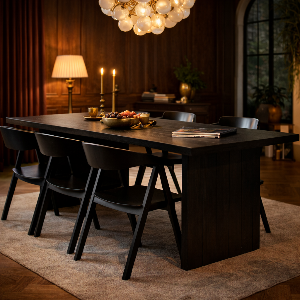 Eettafel van eikenhout - Dark smoke intense