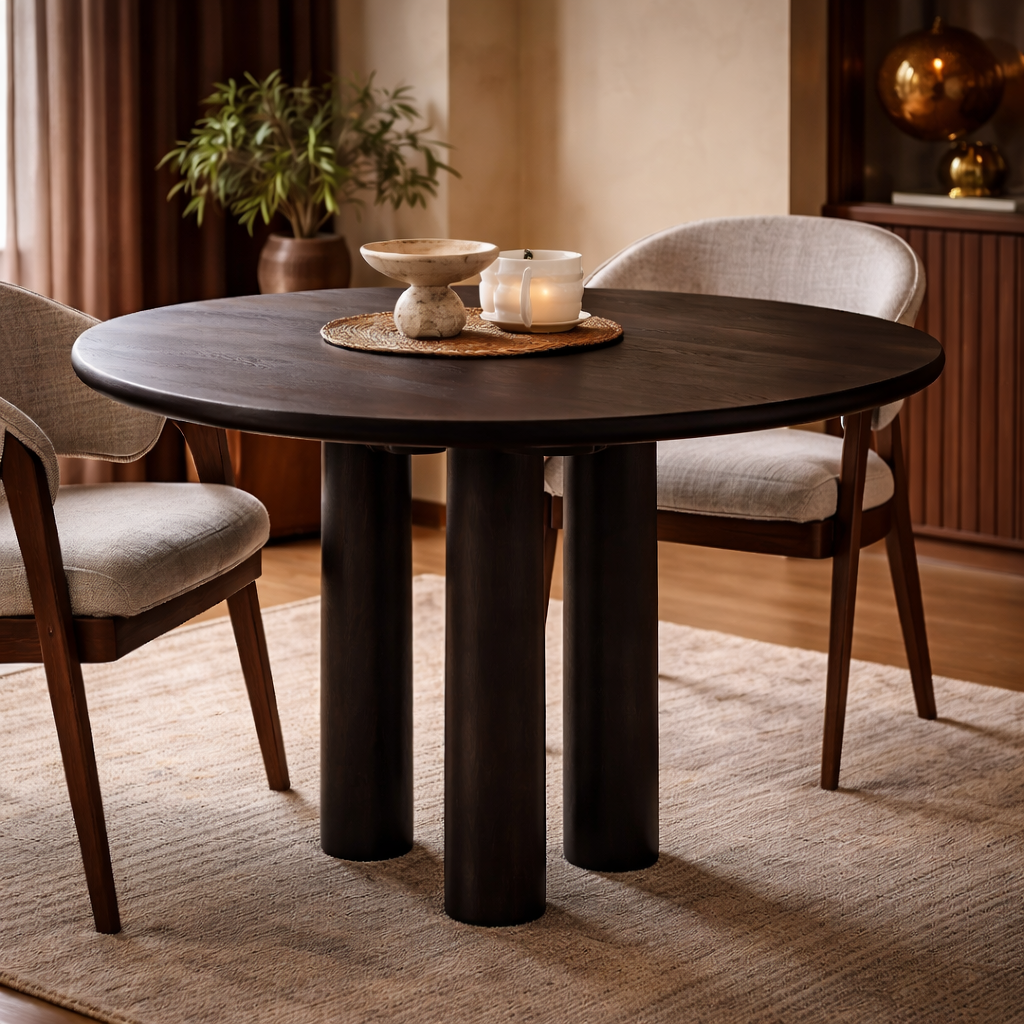 Ronde eettafel van eikenhout